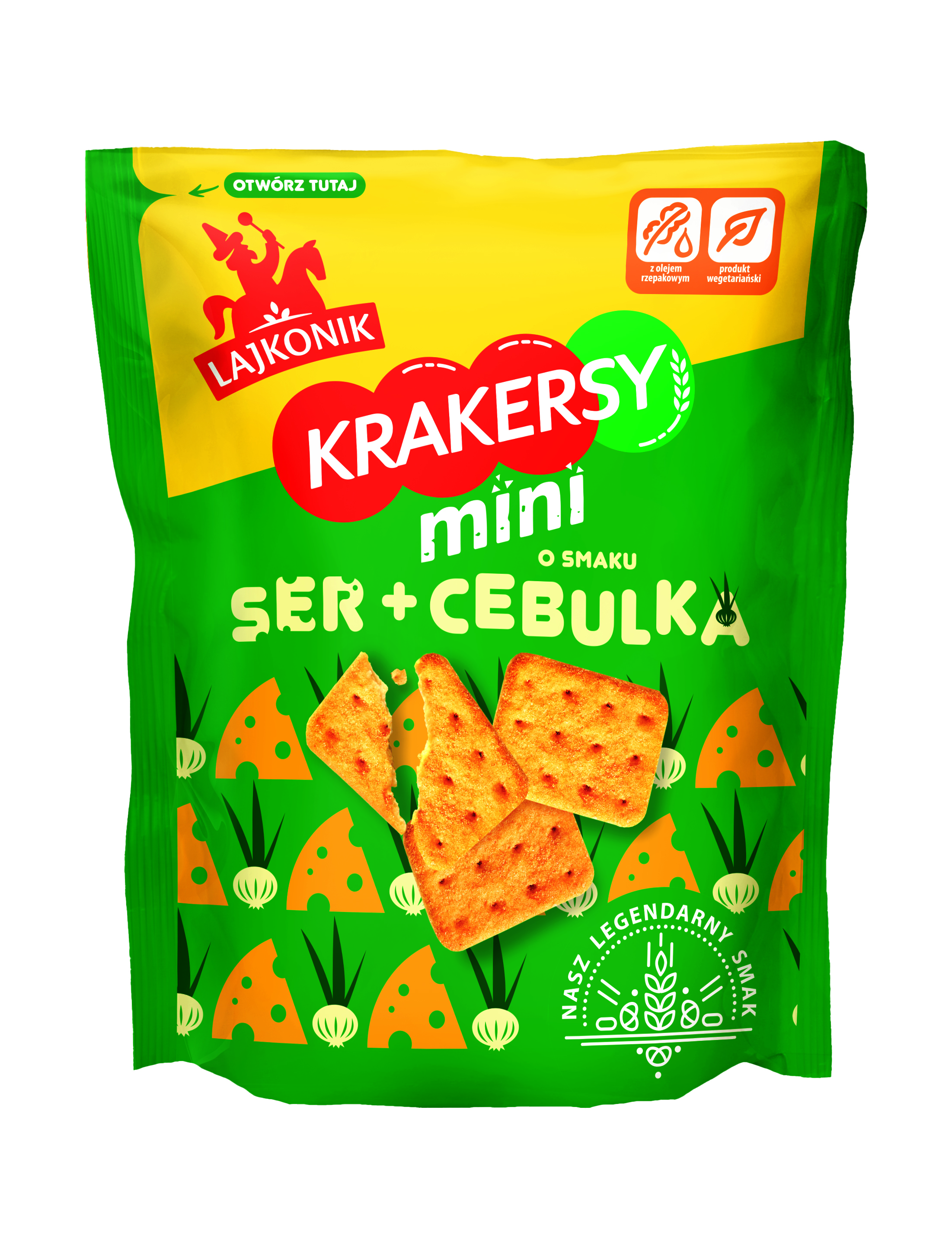LAJKONIK Krakersy mini o smaku ser i cebulka 100 g