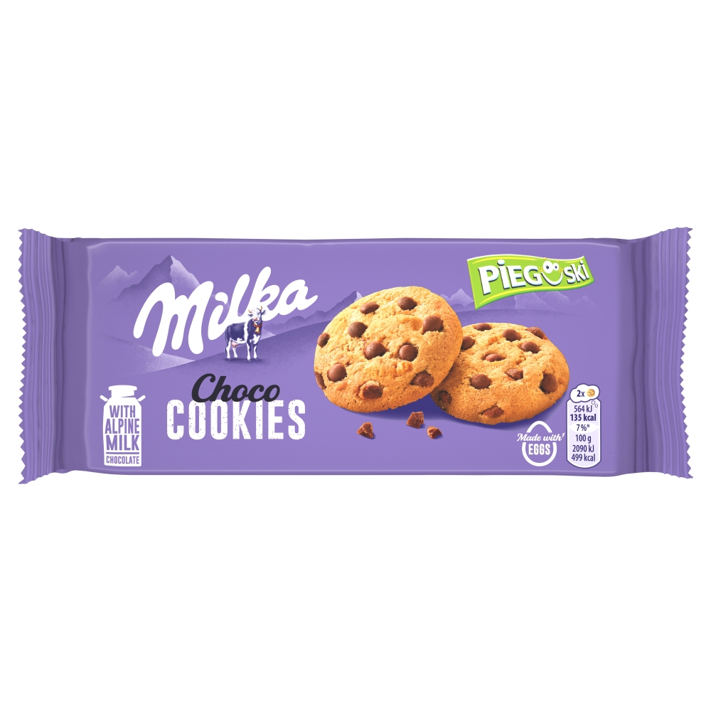 MILKA PIEGUSKI Ciasteczka z kawałkami czekolady mlecznej z mleka alpejskiego 135 g