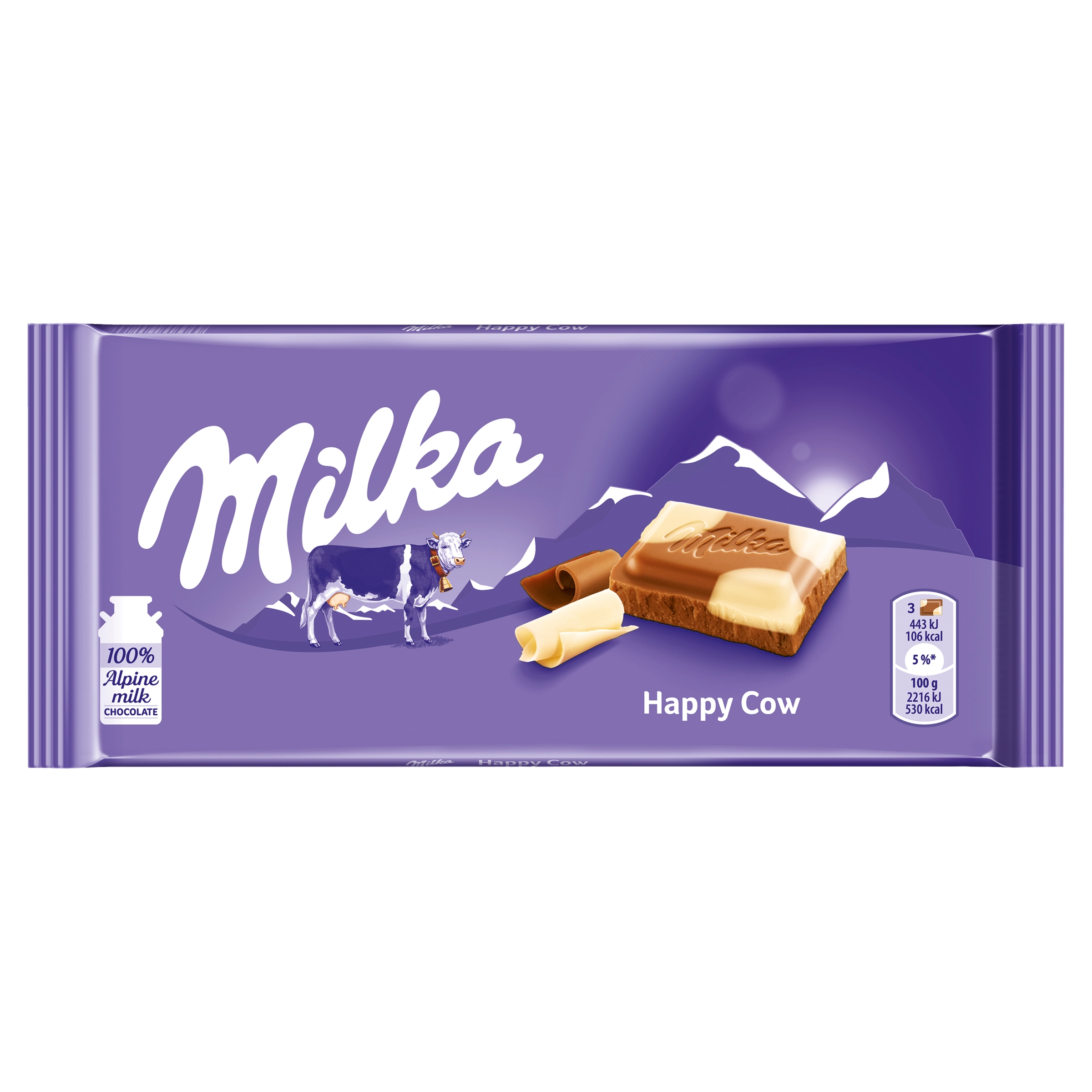 MILKA Czekolada mleczna z mleka alpejskiego z białą czekoladą Happy Cow 100 g
