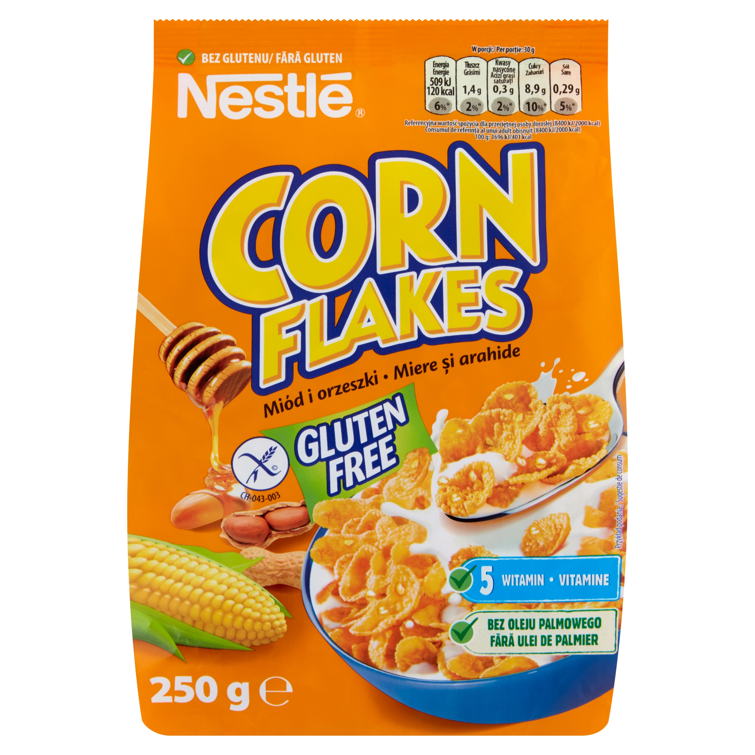 NESTLÉ Płatki Corn Flakes miodowo-orzechowe bezglutenowe 250 g