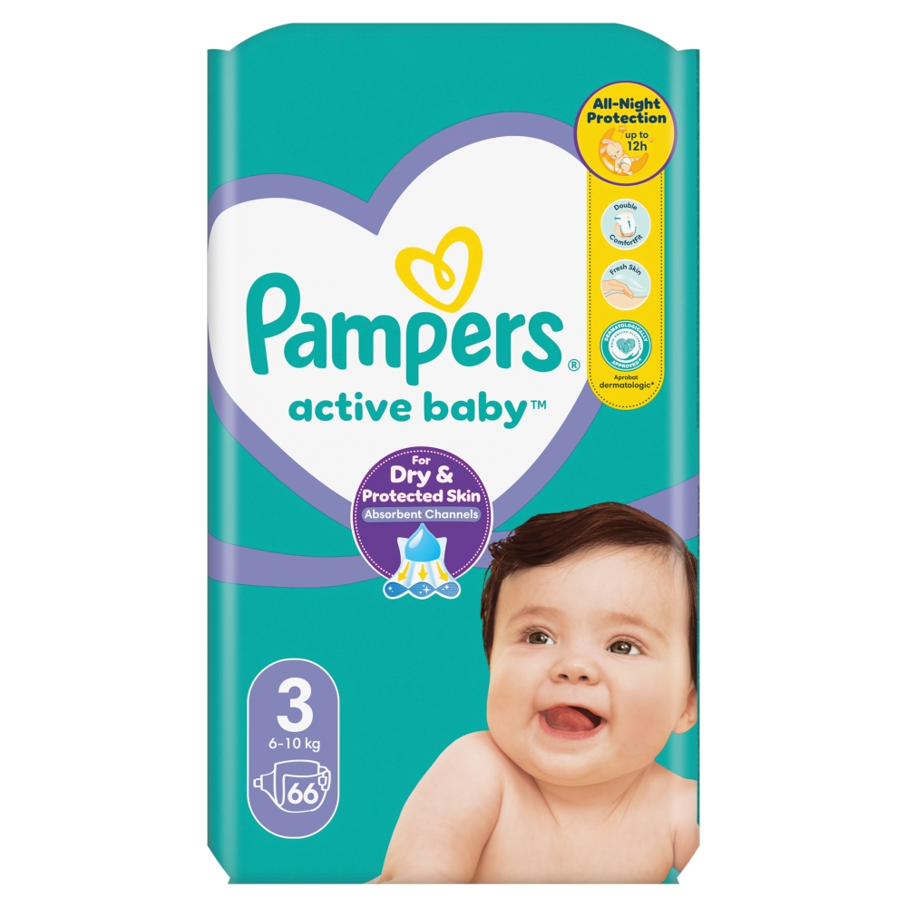 PAMPERS ACTIVE BABY Pieluszki rozmiar 3, 6-10 kg 66 szt.