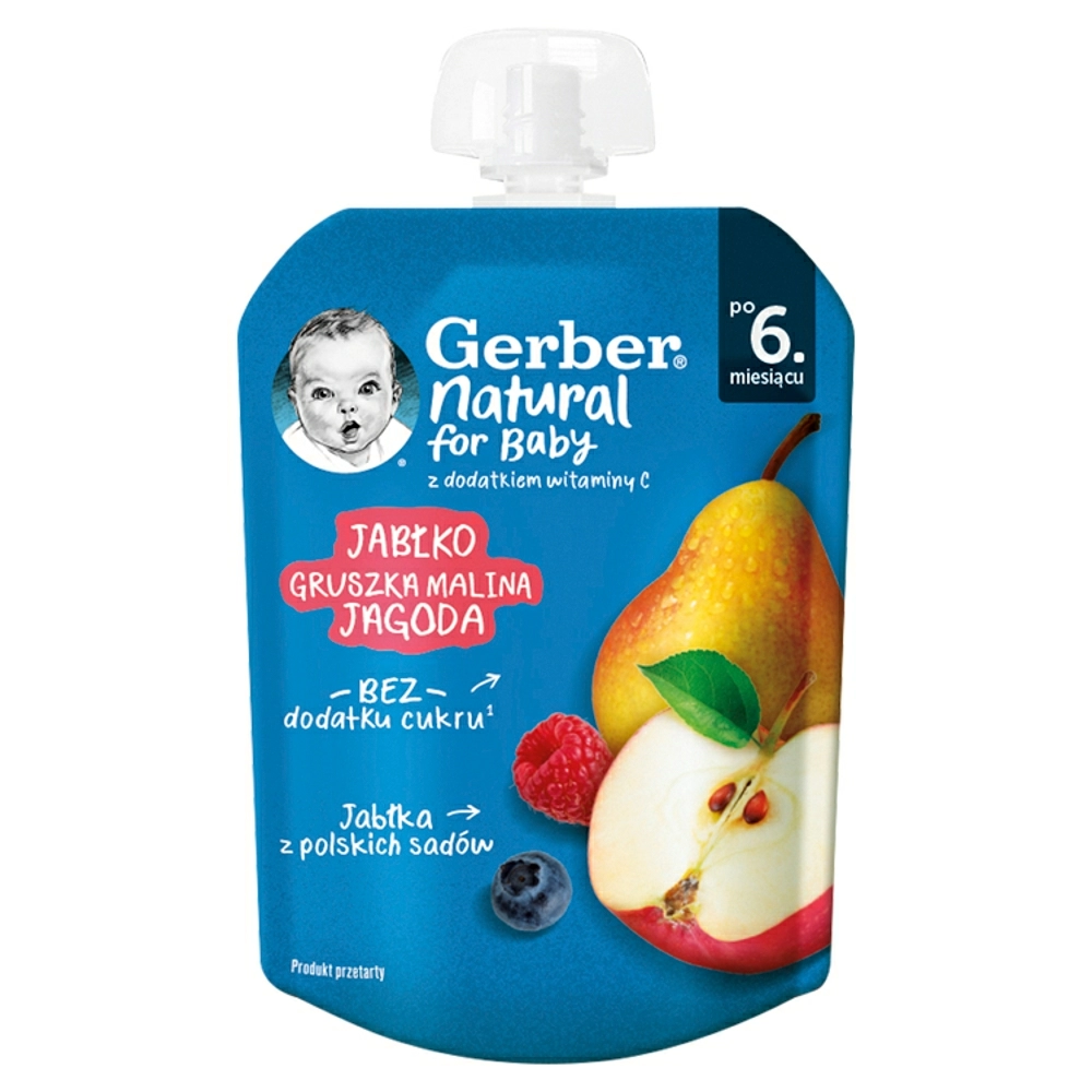 GERBER Deser w tubce jabłko gruszka malina jagoda po 6. miesiącu 80 g