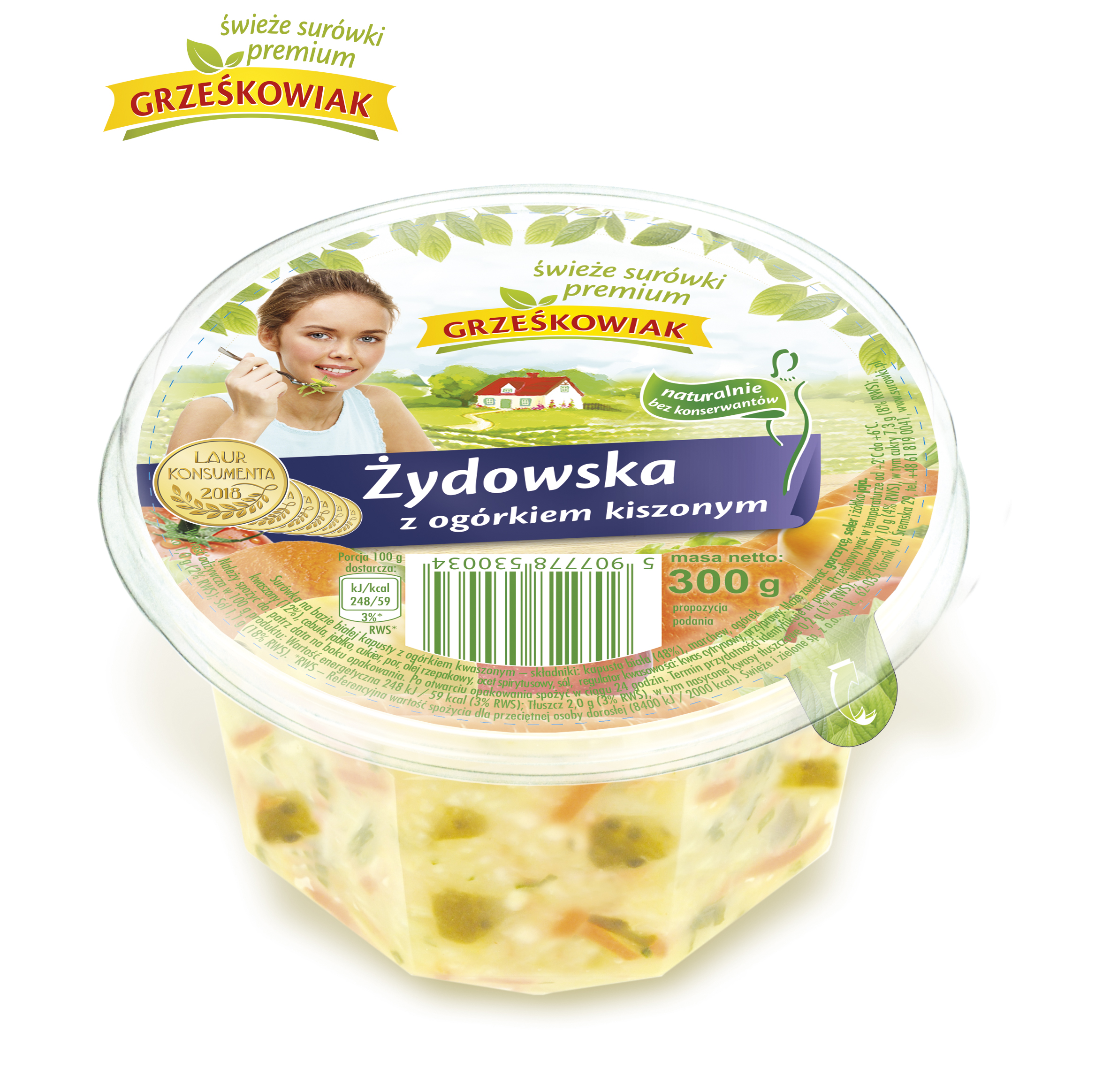 GRZEŚKOWIAK Surówka z białej kapusty z ogórkiem kiszonym 300g