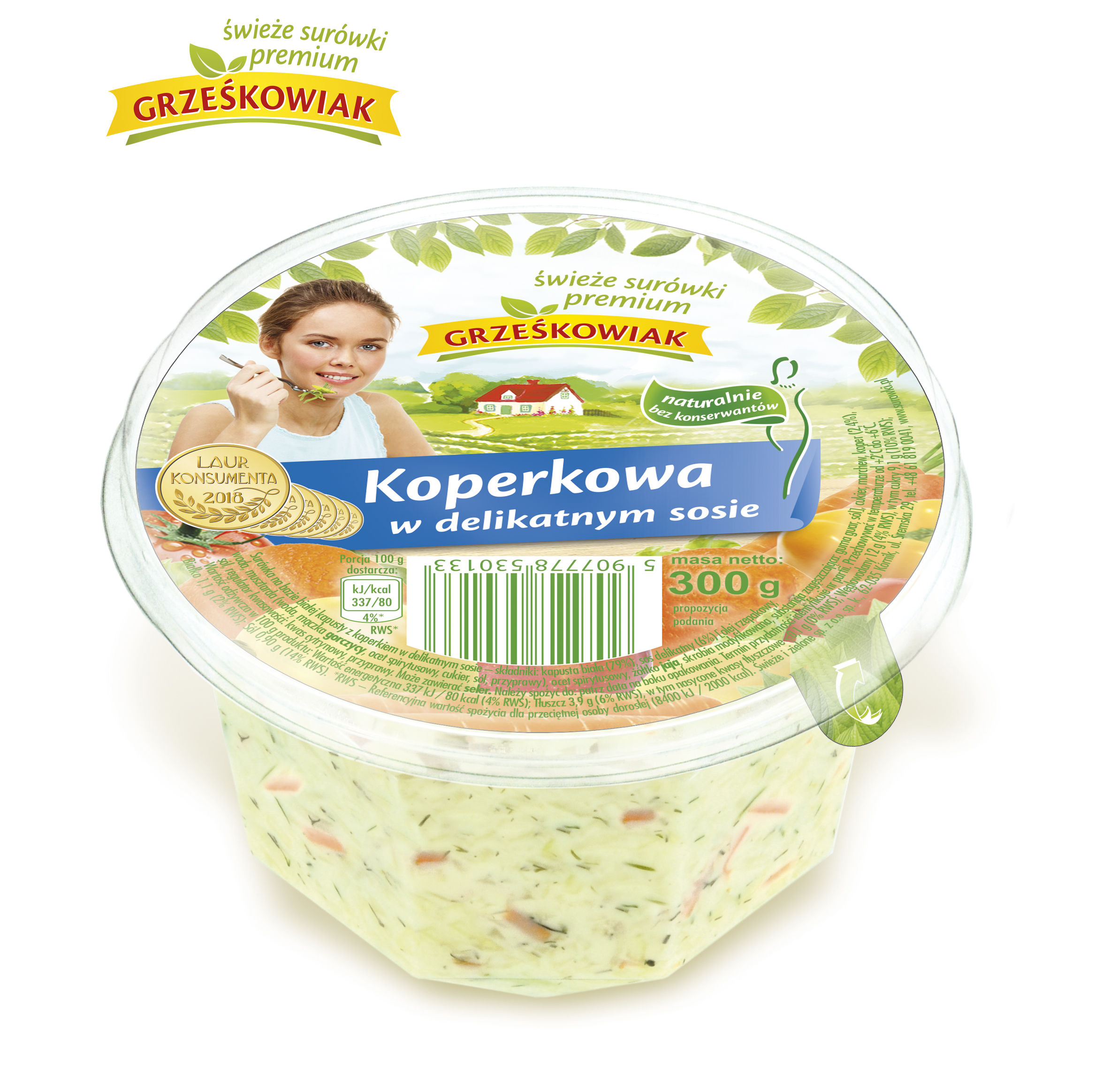 GRZEŚKOWIAK Surówka z białej kapusty z koperkiem w delikatnym sosie 300g