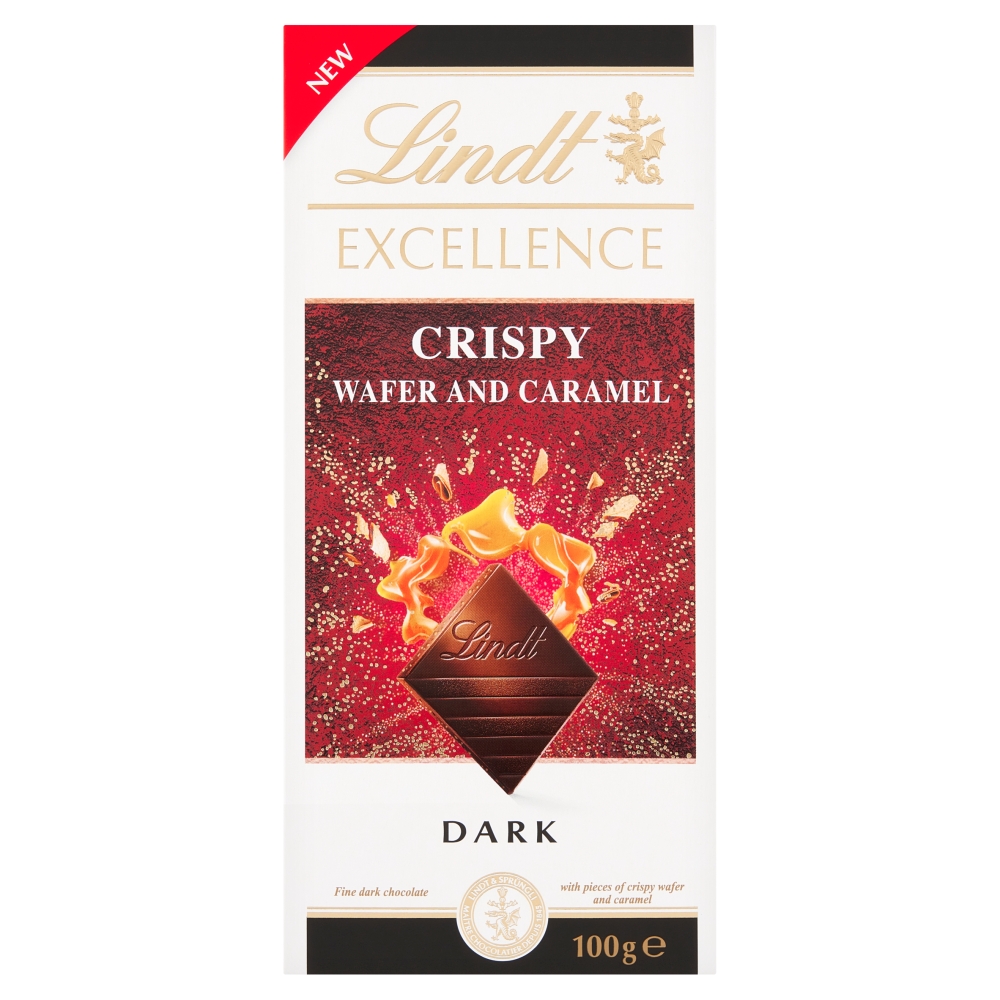 LINDT EXCELLENCE Czekolada gorzka z kawałkami kruchych wafelków i karmelu 100 g
