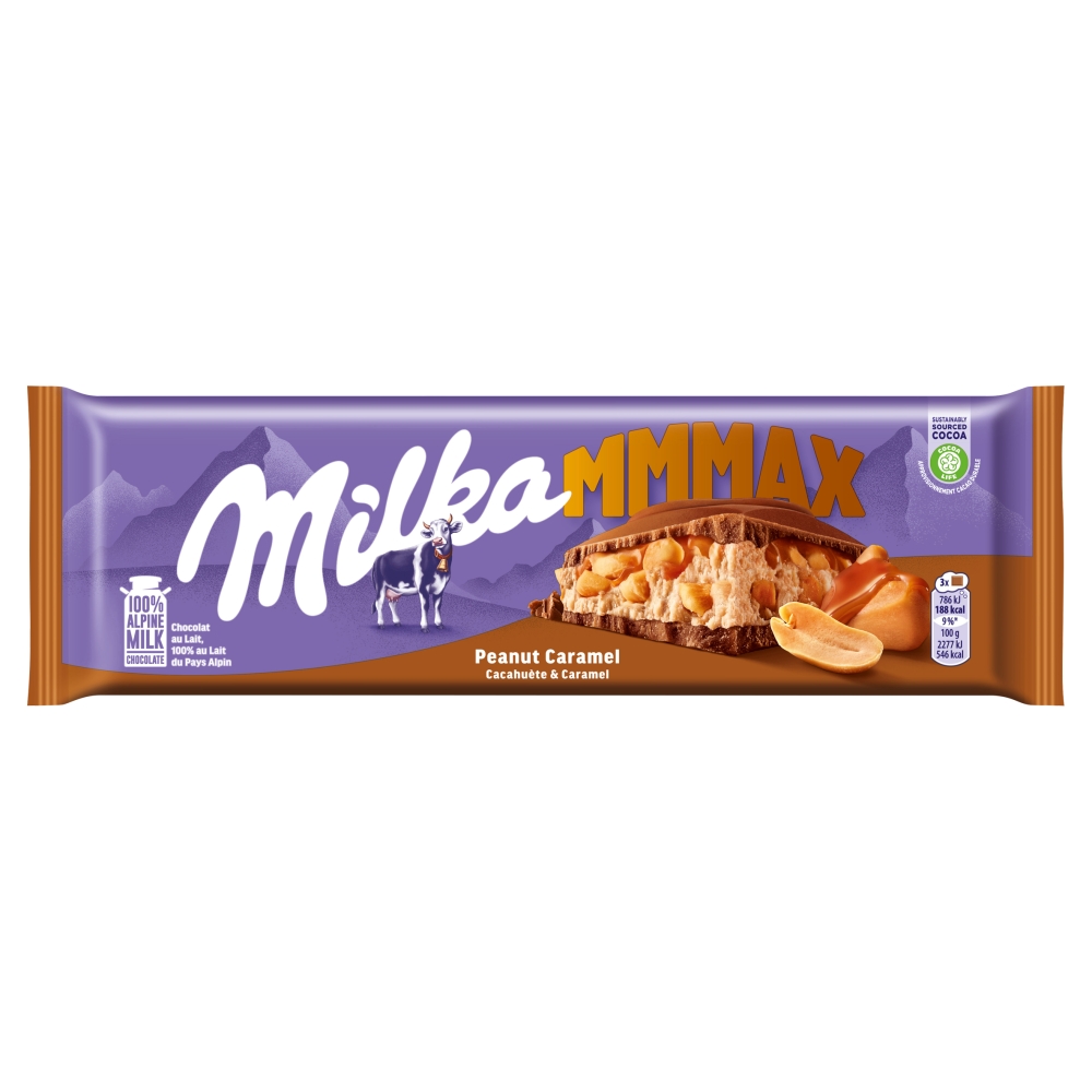 MILKA MMMAX Czekolada mleczna z orzeszkami ziemnymi w nadzieniu karmelowym 276 g