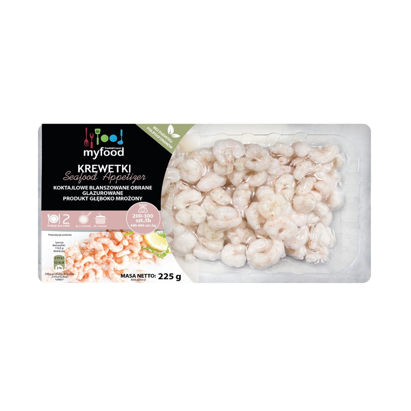 MYFOOD Krewetki koktajlowe obrane z ogonkiem mrożone