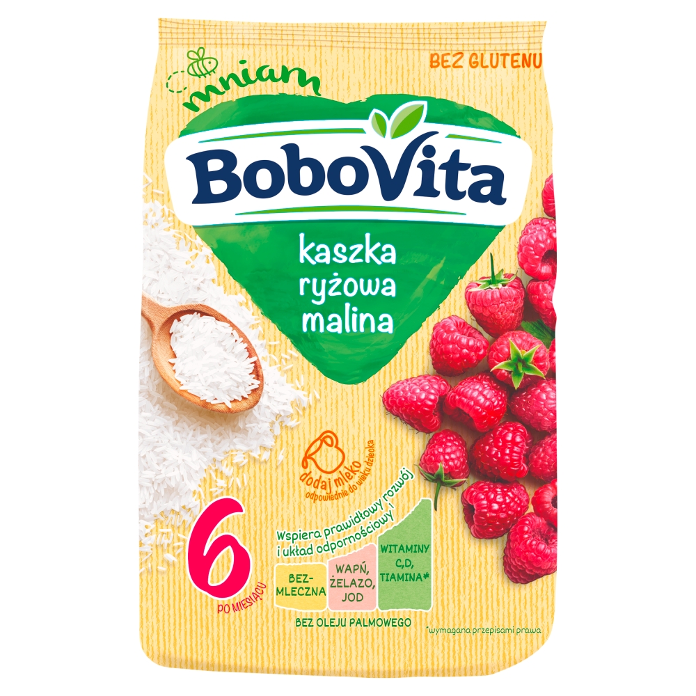 BOBOVITA Kaszka ryżowa o smaku malinowym bezglutenowa po 6 miesiącu 180 g