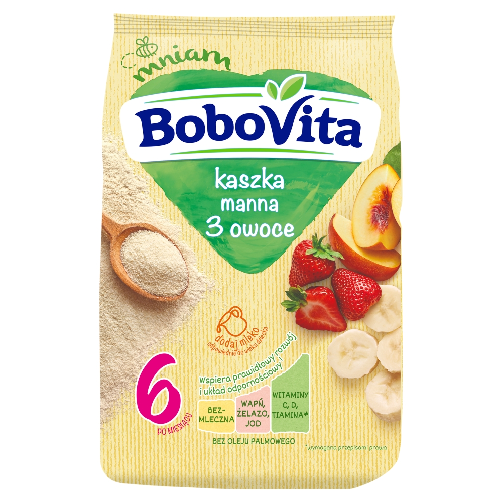 BOBOVITA Kaszka manna 3 owoce po 6 miesiącu 180 g