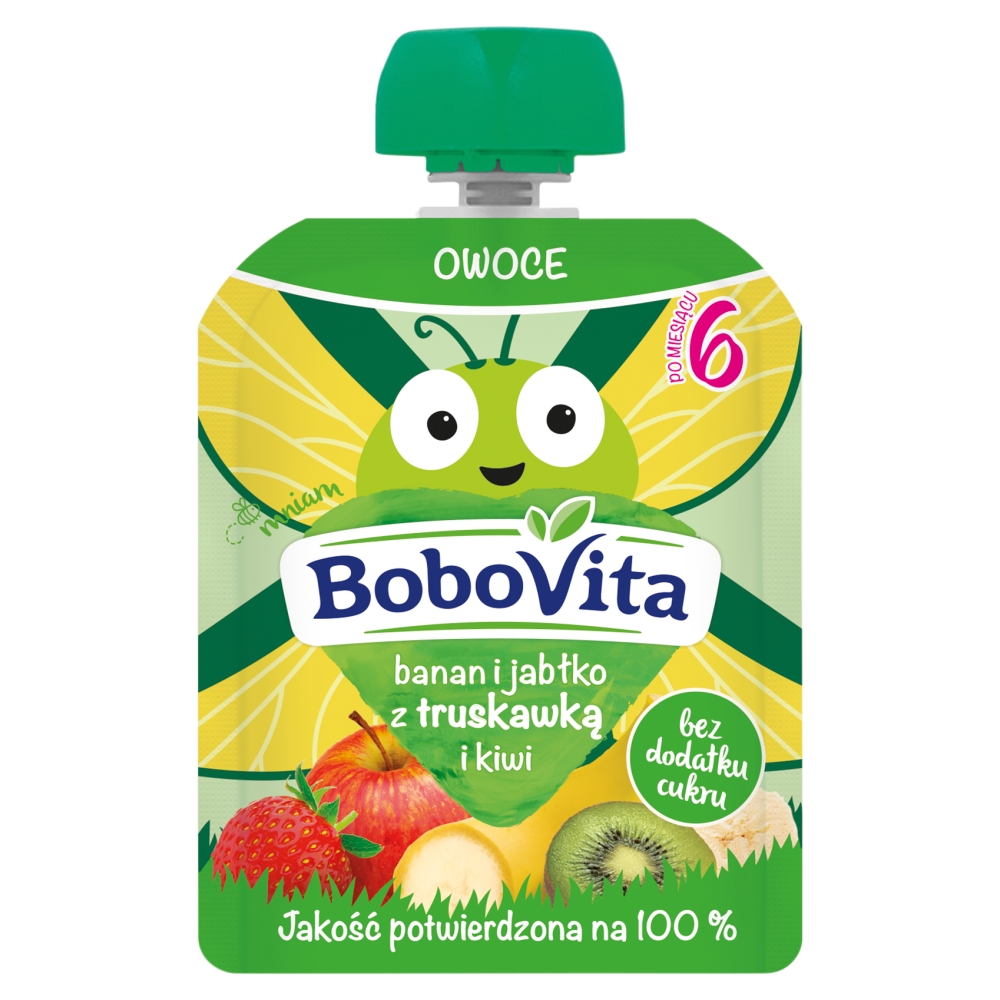 BOBOVITA Mus banan i jabłko z truskawką i kiwi po 6 miesiącu 80 g