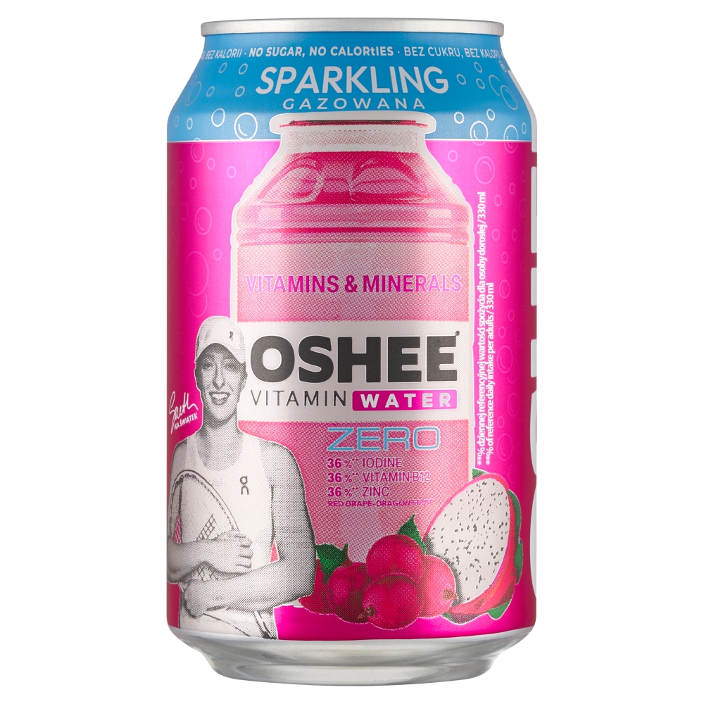 OSHEE VITAMIN WATER Napój gazowany o smaku czerwonych winogron i dragonfruit bez cukru 330 ml