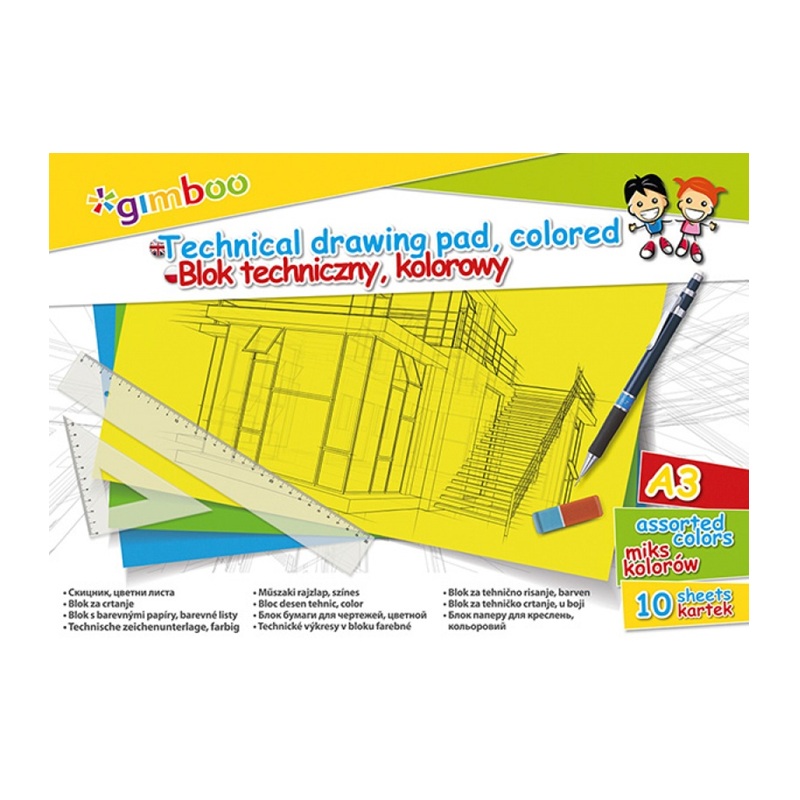 GIMBOO Blok techniczny kolorowy A3 10 kartek