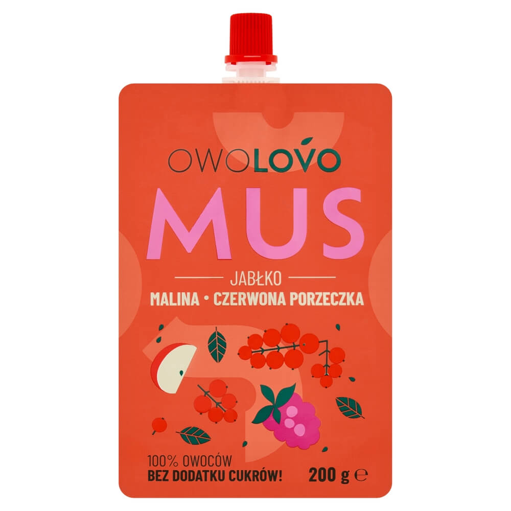 OWOLOVO Mus jabłko malina czerwona porzeczka 200 g