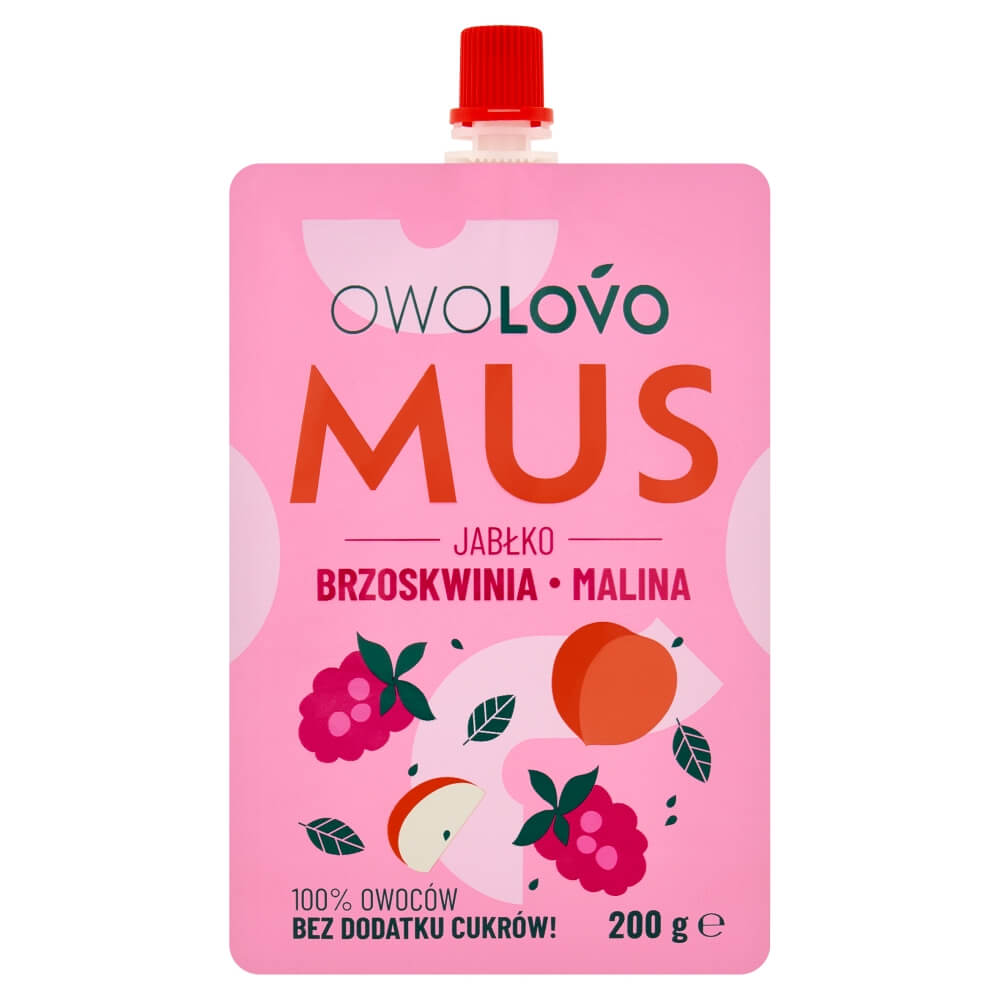 OWOLOVO Mus jabłko brzoskwinia malina 200 g