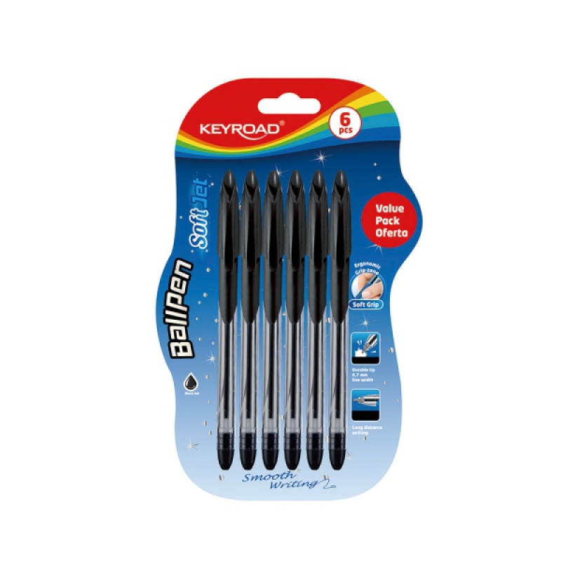 KEYROAD Długopis klasyczny Ball Pen Soft Jet czarny 6 szt.