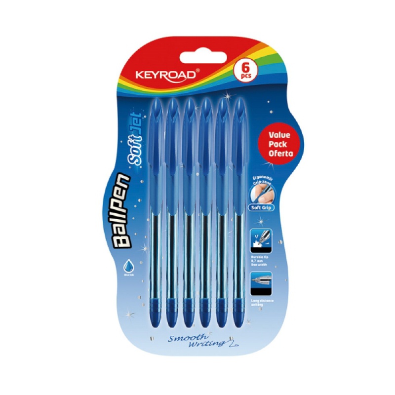KEYROAD Długopis klasyczny Ball Pen Soft Jet niebieski 6 szt.